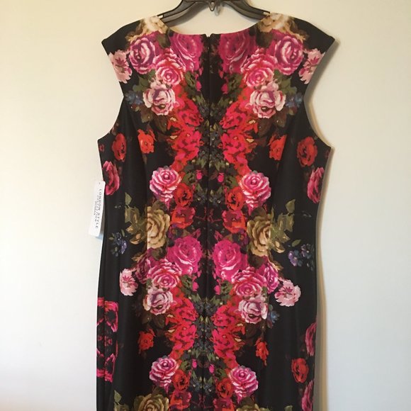 NWT LONDON STYLE COLLECTION Black Floral Sleeveless Stretch Sheath Dress Sz 14W - Picture 4 of 5